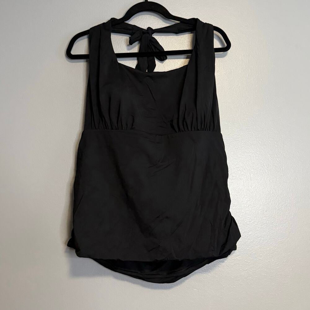 Lands End Black Ruched Halter Tankini Swim Suit Top 22W